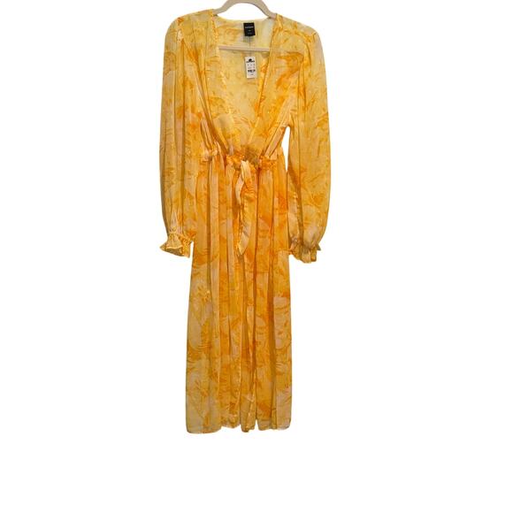 Express Abstract Watercolor Yellow Long Line Semi-Sheer Kimono Women's Size M/L - Picture 5 of 8